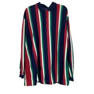 Linksport By Austad's Striped Long Sleeve Collared Polo Shirt Navy Green Red XXL
